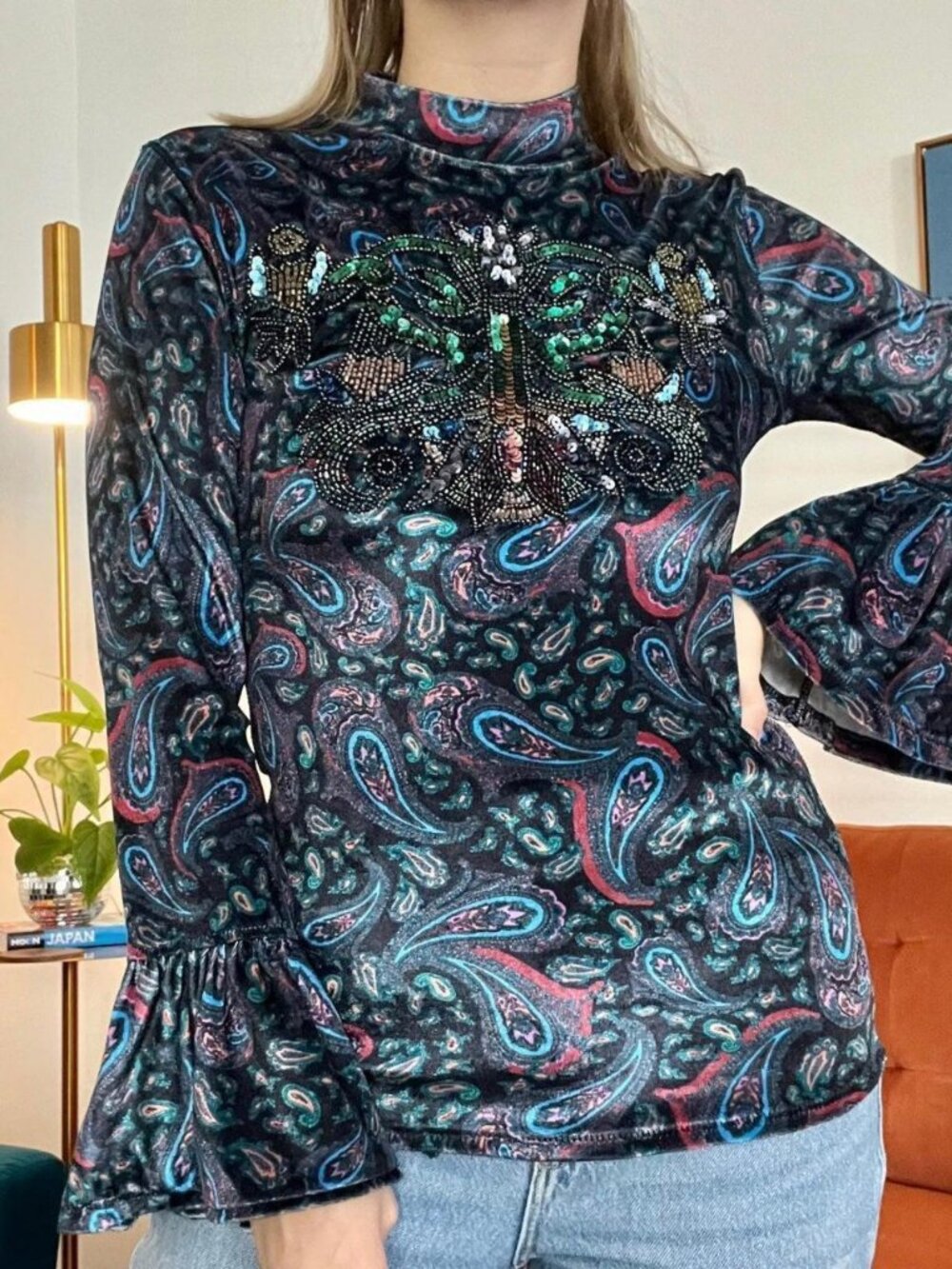 Free People Psychedelic Patterned Velour Blouse S